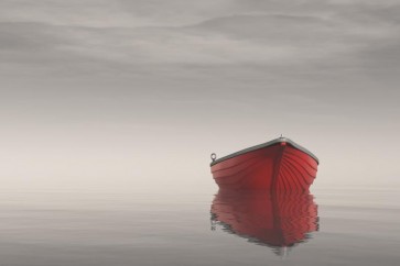 Boat - Red - Misty evening at the Lake