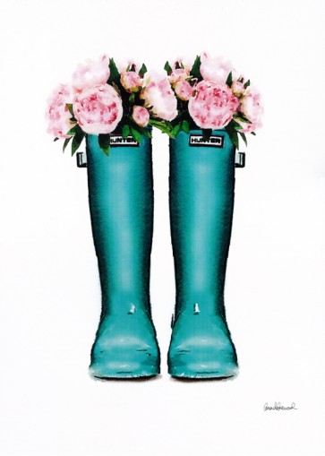 Amanda Greenwood - Teal Rain Boots with Peony