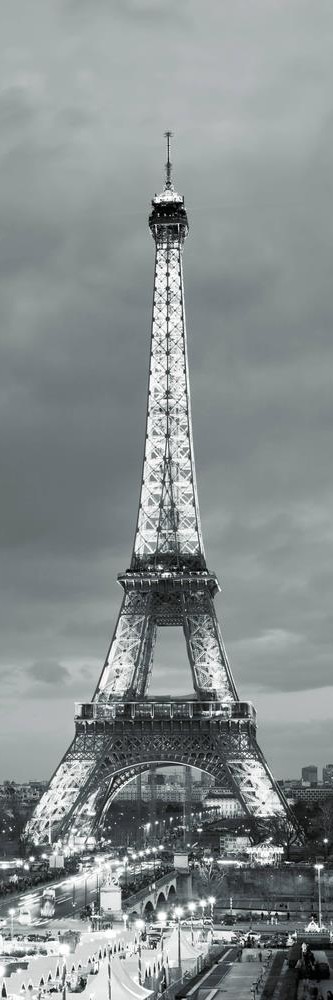 Paris - Eiffel Tower - Lit At Dusk (Black and White)