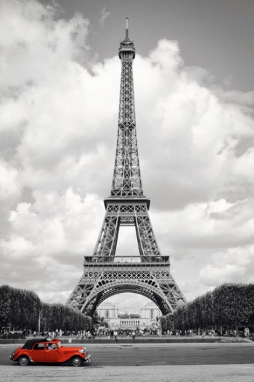 Paris - Eiffel Tower Red Car  