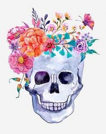 Watercolor Flowers and Skull 