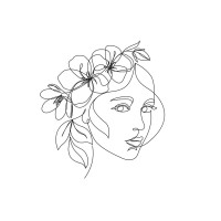 Line Art - Woman - Woman Face With Flower Bouquet I