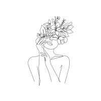 Line Art - Woman - Woman Face With Flower Bouquet II